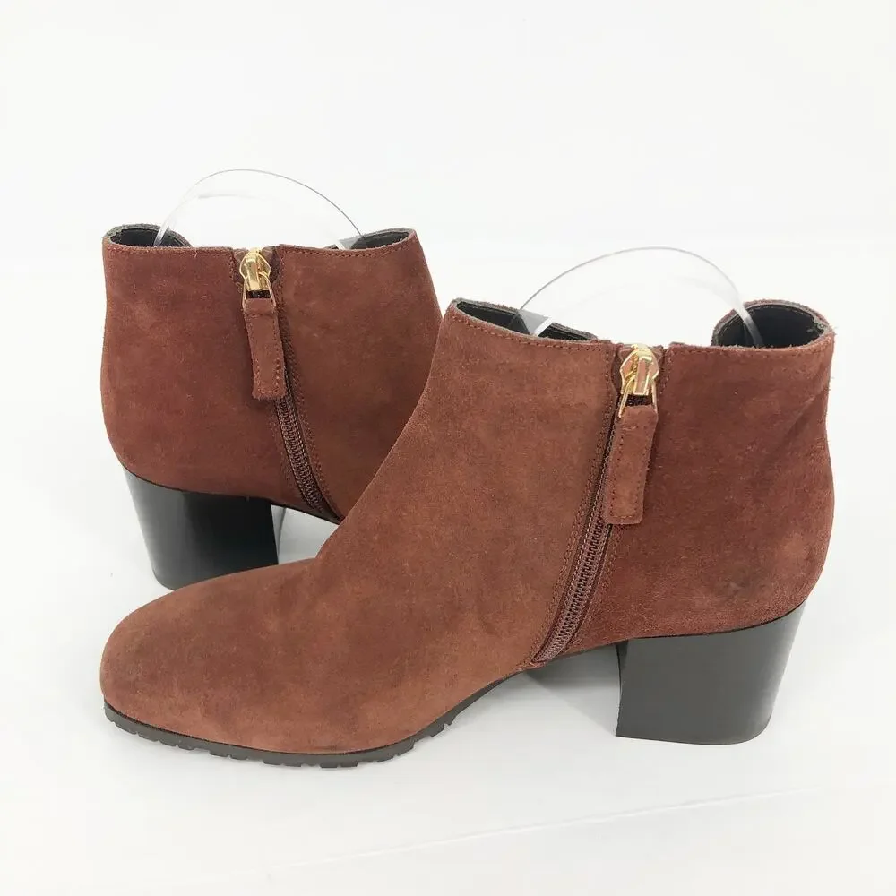 Aquatalia Womens Chelsea Boots SIZE 7.5 Brown Heeled Square Toe Suede NWOB